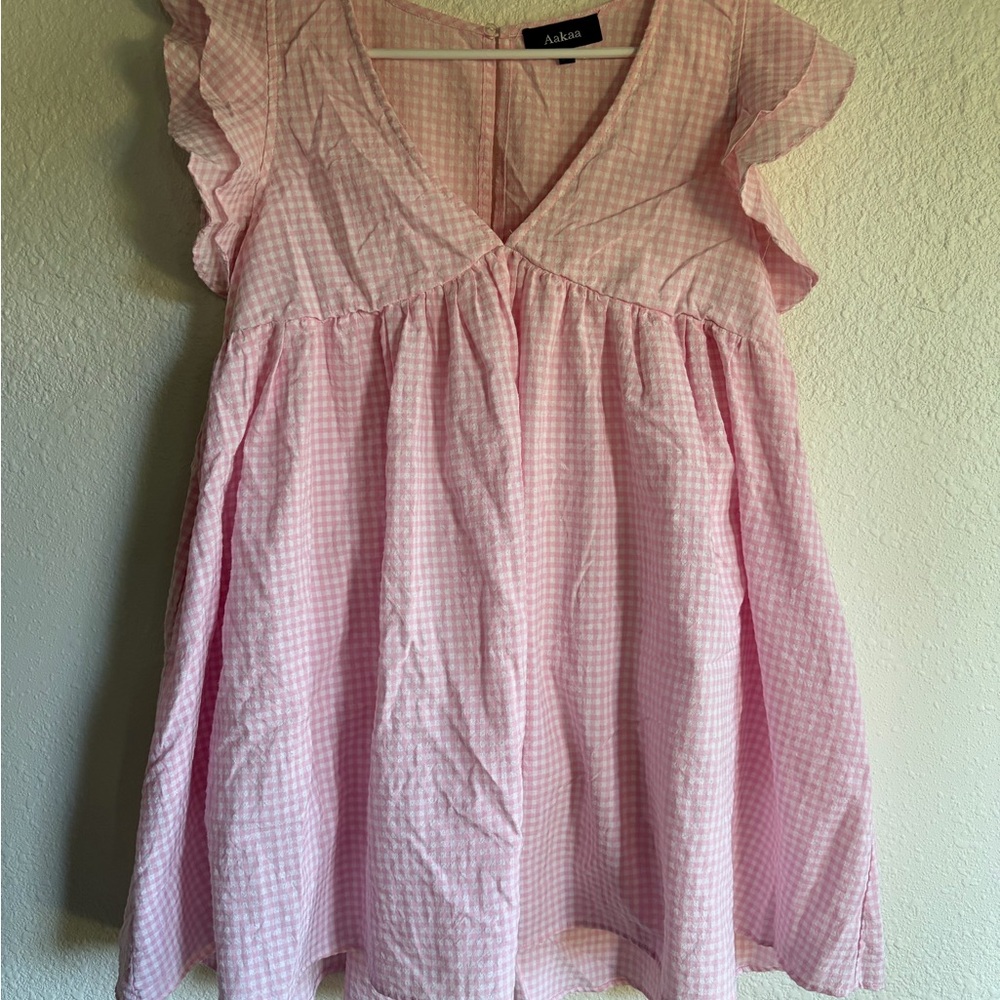 Aakaa Pink Checkered Babydoll Dress